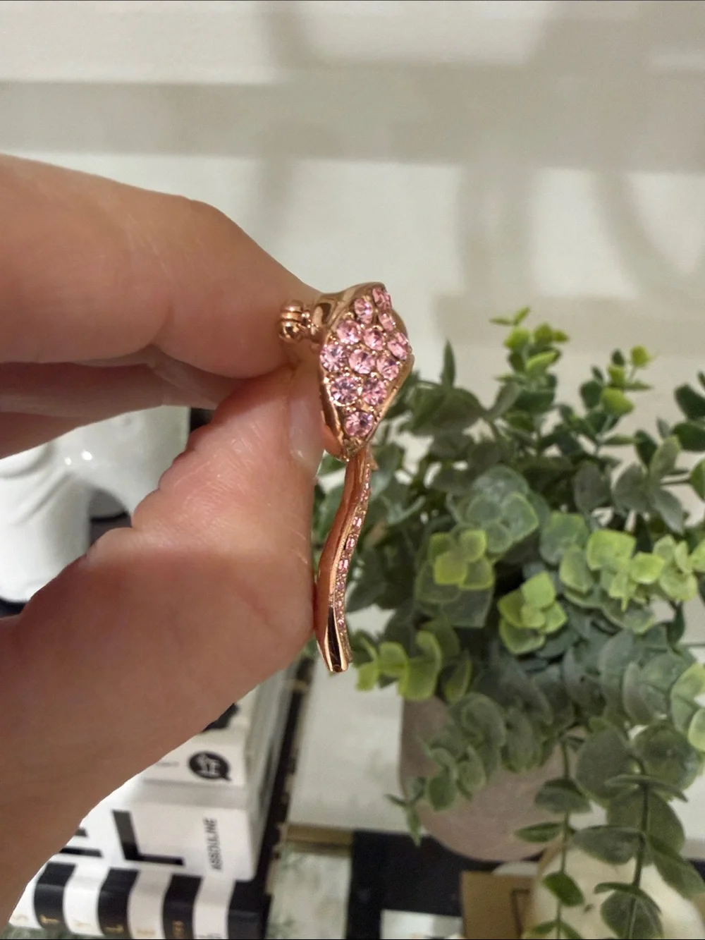 Pink Rhinestone Bow Brooch
